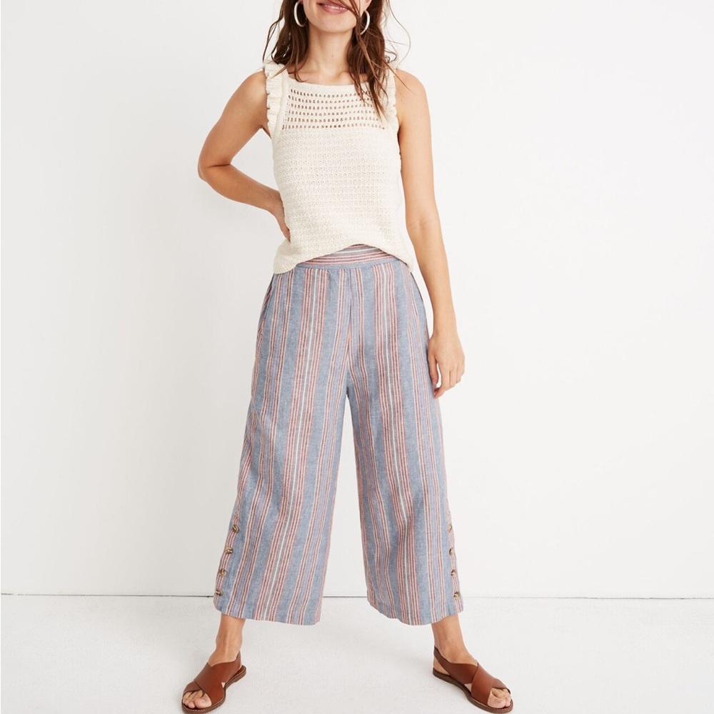 Madewell side button Huston pull on crop pants in rainbow stripe size XS